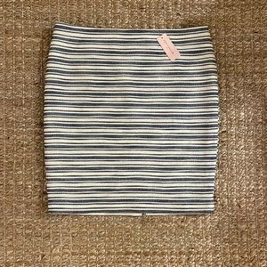NWT Ann Taylor Navy and Cream Striped Pencil Skirt 12P